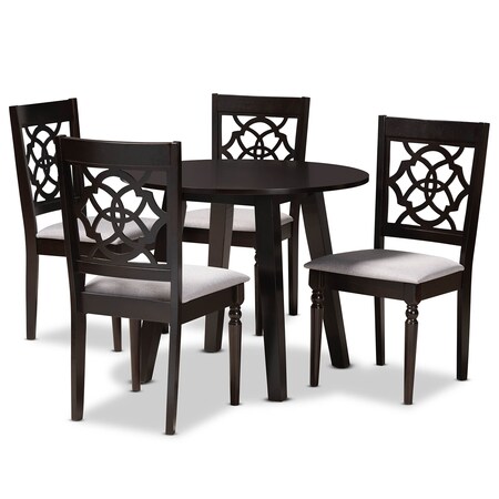 Baxton Studio Eliza Grey Upholstered and Walnut Wood 5-Piece Dining Set 169-9730-10896
